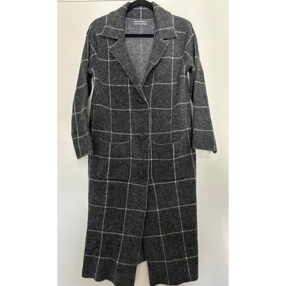 Anthropologie Solenne Coatigan Windowpane Gray/White Size XS Longline Cardigan - Picture 1 of 5
